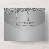 Zilveren Glitter Drips Sparkle RSVP Elegant Bruilo All In One Uitnodiging (Achterkant)