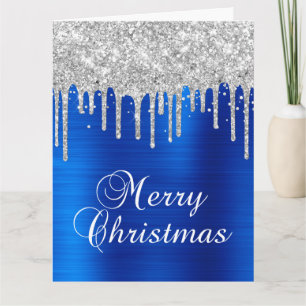 Zilveren Glitter Druppels Blauw Metallic Prettig K Kaart