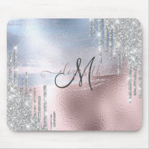 Zilveren Glitter Druppels Blauw Rose Goud Metaalac Muismat