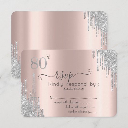   Zilveren Glitter Druppels, Eiffeltoren 80ste RSV Kaart (Voorkant / Achterkant)