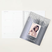 Zilveren glitter druppels foto naam script planner (Display)