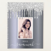 Zilveren glitter druppels foto naam script planner (Voorkant)
