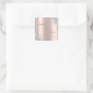Zilveren Glitter Druppels Roze Goud 80ste Vierkante Sticker