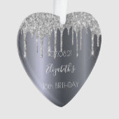 Zilveren glitter druppels zoet 16 ornament (voorkant)