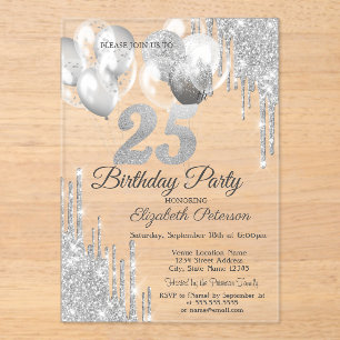 Zilveren Glitter druppelt ballonnen Blauw Metallic Acryl Uitnodigingen