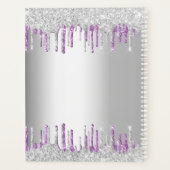 Zilveren glitter druppelt paarse metalen monogram planner (Achterkant)