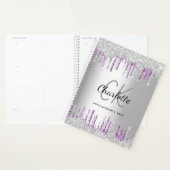 Zilveren glitter druppelt paarse metalen monogram planner (Display)