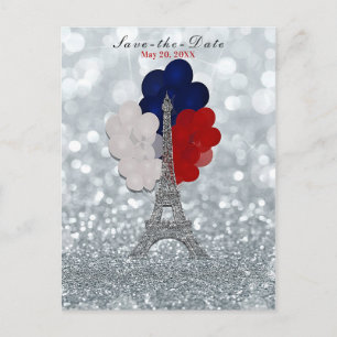 Zilveren Glitter Eiffeltoren Rood Blauw Bewaar de  Aankondigingskaart