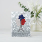 Zilveren Glitter Eiffeltoren Rood Blauw Bewaar de Aankondigingskaart (Staand voorkant)