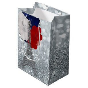 Zilveren Glitter Eiffeltoren Rood Wit Blauw Feest Medium Cadeauzakje