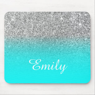 Zilveren Glitter en Helder Aqua Ombre Muismat