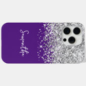 Zilveren Glitter en Koninklijk Paarse Naam Case-Mate iPhone Case (Achterkant (horizontaal))