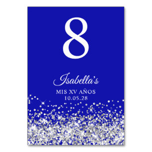 Zilveren Glitter en Royal Blue Mis XV Anos Kaart