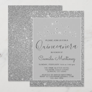 Zilveren Glitter en Sparkle Quinceanera Kaart