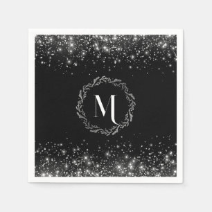 Zilveren glitter en zwart elegant monogram servet