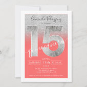 Zilveren glitter folie script koraal quinceanera f kaart (Voorkant)