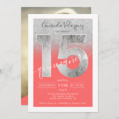 Zilveren glitter folie script koraal quinceanera f kaart (Voorkant / Achterkant)