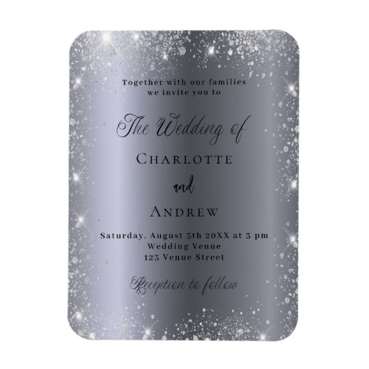 Zilveren glitter formele luxe bruiloft uitnodiging magneet (Verticaal)