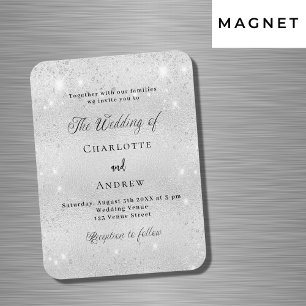 Zilveren glitter formele luxe bruiloft uitnodiging magneet