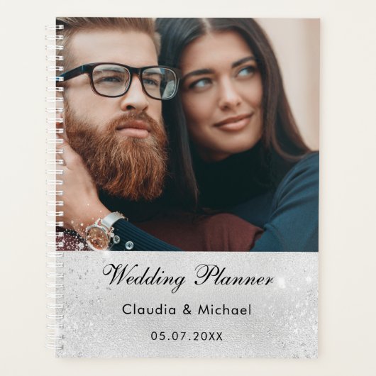 Zilveren glitter foto bruid bruiloft planner (Voorkant)