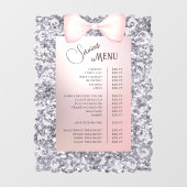 Zilveren Glitter Frame Roze Strik Diensten Menu Raamsticker (Vel)