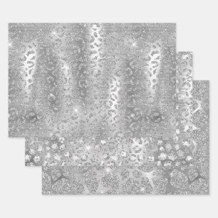 Zilveren Glitter Giraf & Luipaardvlekken Patronen Inpakpapier Vel