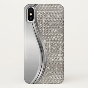 Zilveren Glitter Glam Bling Metaal Look iPhone X Hoesje