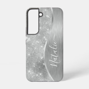 Zilveren Glitter Glam Bling Persoonlijke Metallic Samsung Galaxy Hoesje
