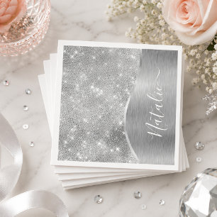 Zilveren Glitter Glam Bling Persoonlijke Metallic Servet