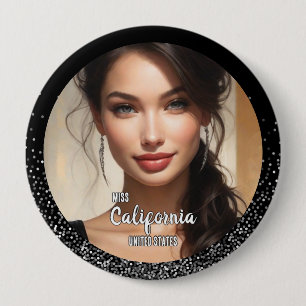 Zilveren Glitter Glamour Optocht Foto Knop Speld Ronde Button 4,0 Cm