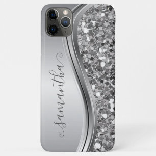 Zilveren Glitter Glans Handgeschreven Persoonlijk iPhone 11 Pro Max Hoesje