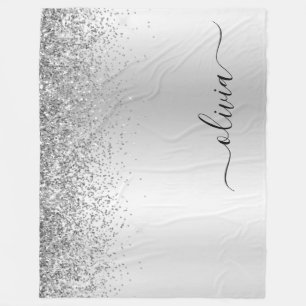 Zilveren Glitter Glans Metaal Monogram Naam Fleece Deken