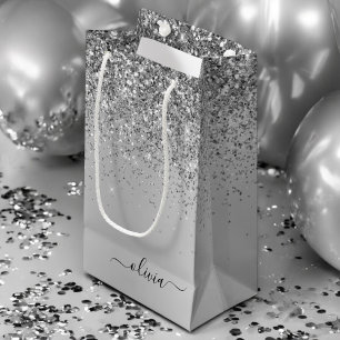 Zilveren Glitter Glans Metaal Monogram Naam Klein Cadeauzakje