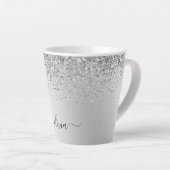 Zilveren Glitter Glans Metaal Monogram Naam Latte Mok (Rechterhoek)