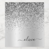 Zilveren Glitter Glans Metaal Monogram Naam Wijn Etiket (Enkel label)