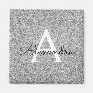 Zilveren Glitter & Glans Monogram Verjaardag Magneet