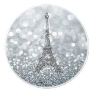 Zilveren Glitter Glans Parijs Eiffeltoren Glamour Keramische Knop