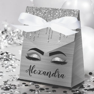 Zilveren Glitter Glans Wimpers Monogram Naam Bedankdoosjes