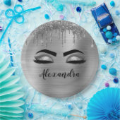 Zilveren glitter glans wimpers monogram naam papieren bordje (Feest)