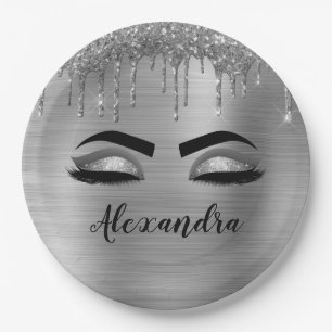 Zilveren Glitter Glans Wimpers Monogram Naam Papieren Bordje