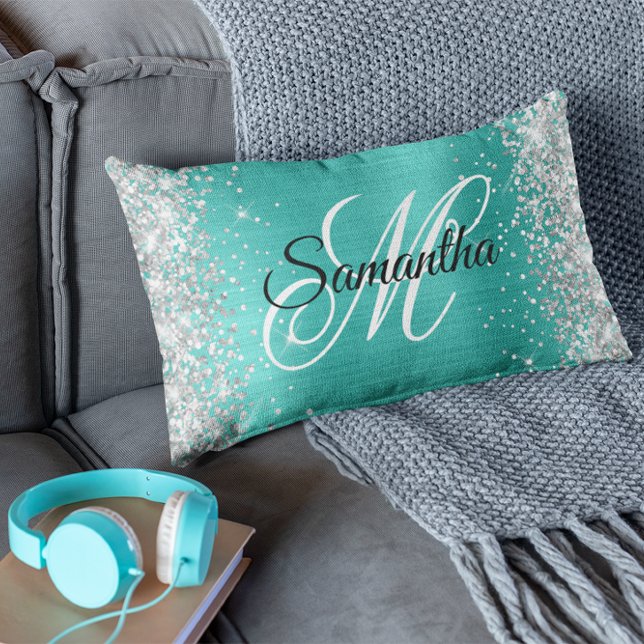 Zilveren Glitter Glanzende Turquoise Folie Fantasi Kussen (Creator heeft geüpload)