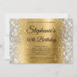 Zilveren Glitter Gouden Folie Monogram 50e Verjaar Kaart