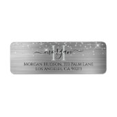 Zilveren Glitter & Groot Monogram, Zwarte Script N Etiket (Voorkant)