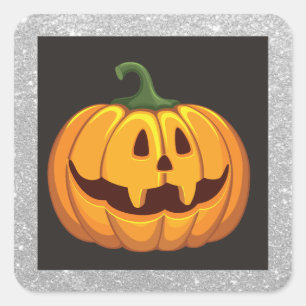 Zilveren Glitter Halloween Pompoen Vierkante Stick Sticker