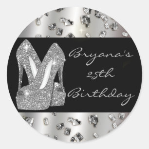 Zilveren Glitter Hoge Hakken Schoenen Glam Party S Ronde Sticker