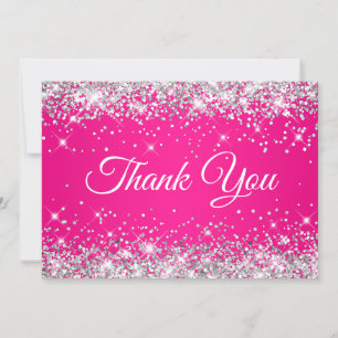 Zilveren Glitter Hot Pink 40th Verjaardag Bedankkaart