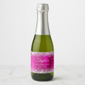 Zilveren Glitter Hot Pink Folie 40 & Fabulous Sparkling Wijnetiket (Voorkant)