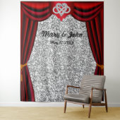 Zilveren Glitter Infinity Hart Rood Gordijn Achter Wandkleed (In situ)