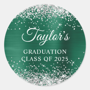 Zilveren Glitter Jager Groen Folie Afstuderen Ronde Sticker