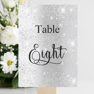 Zilveren glitter kalligrafie tafel acht 8 kaart